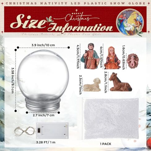 Liliful 9 Pack 4'' Christmas Nativity LED Plastic Snow Globe Nativity Scene Kit Including DIY Snow Globe with Screw Off Cap Mini Small Nativity Snow Globe Resin and Lights for DIY Craft Decoration in Saudi Arabia