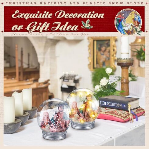Liliful 9 Pack 4'' Christmas Nativity LED Plastic Snow Globe Nativity Scene Kit Including DIY Snow Globe with Screw Off Cap Mini Small Nativity Snow Globe Resin and Lights for DIY Craft Decoration in Saudi Arabia