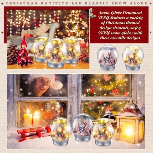 Liliful 9 Pack 4'' Christmas Nativity LED Plastic Snow Globe Nativity Scene Kit Including DIY Snow Globe with Screw Off Cap Mini Small Nativity Snow Globe Resin and Lights for DIY Craft Decoration in Saudi Arabia