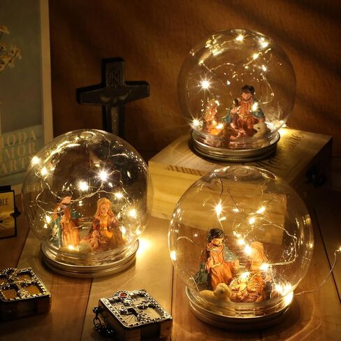 Liliful 9 Pack 4'' Christmas Nativity LED Plastic Snow Globe Nativity Scene Kit Including DIY Snow Globe with Screw Off Cap Mini Small Nativity Snow Globe Resin and Lights for DIY Craft Decoration in Saudi Arabia