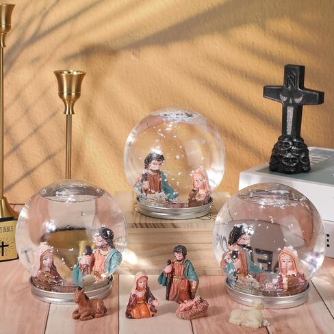 Liliful 9 Pack 4'' Christmas Nativity LED Plastic Snow Globe Nativity Scene Kit Including DIY Snow Globe with Screw Off Cap Mini Small Nativity Snow Globe Resin and Lights for DIY Craft Decoration in Saudi Arabia