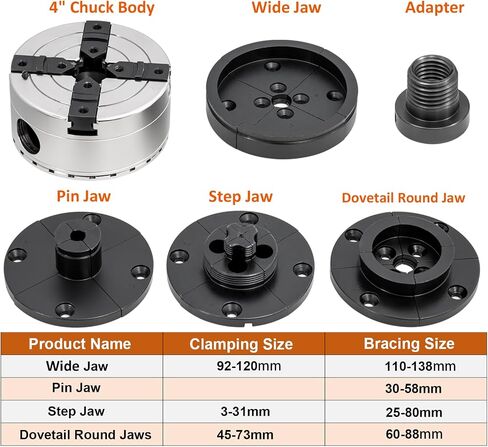 6Inch Lathe Chuck for Woodworking 1" x 8 tpi, 4-Jaw Self-Centering Wood Lathe Chuck Set in Kuwait