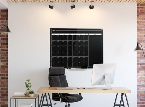 Real Glass Dry Erase Monthly Calendar, Giant Size 34" x 46", Bright White Tempered Glass Surface, Frameless Wall Mount, with 4 Assorted Color Markers and Eraser, by Better Office Products in Saudi Arabia