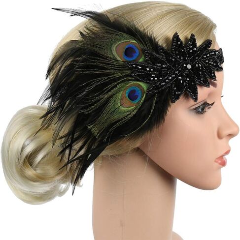 إكسسوارات 1920s عصابة رأس فلابر آرت ديكو رورينج 20 قطعة للرأس للنساء زي غاتسبي مشبك شعر أسود in Kuwait