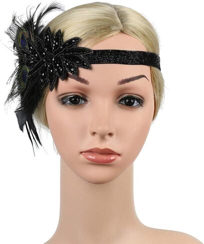إكسسوارات 1920s عصابة رأس فلابر آرت ديكو رورينج 20 قطعة للرأس للنساء زي غاتسبي مشبك شعر أسود in Kuwait