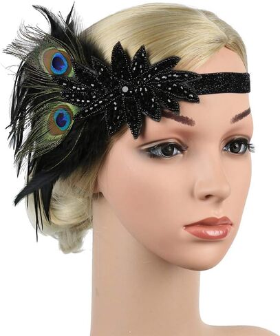 إكسسوارات 1920s عصابة رأس فلابر آرت ديكو رورينج 20 قطعة للرأس للنساء زي غاتسبي مشبك شعر أسود in Kuwait