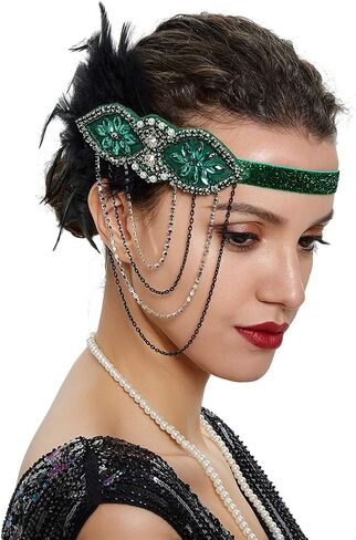 إكسسوارات 1920s عصابة رأس فلابر آرت ديكو رورينج 20 قطعة للرأس للنساء زي غاتسبي مشبك شعر أسود in Kuwait