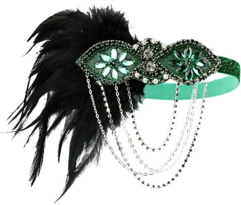 إكسسوارات 1920s عصابة رأس فلابر آرت ديكو رورينج 20 قطعة للرأس للنساء زي غاتسبي مشبك شعر أسود in Kuwait