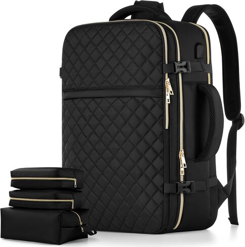 Travel Backpack for Women, Flight Approved Carry On Backpack, Large 40L Suitcase Backpacks Waterproof Luggage Bag Weekender Daypack Fit 17 Inch Laptop, Black in Saudi Arabia