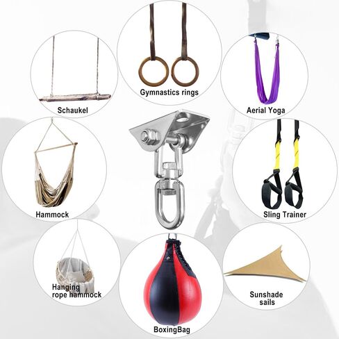 حامل كيس اللكم على الحائط: حقيبة ملاكمة عالية التحمل، مثبتة على السقف وشعاع خشبي - طقم أدوات خطاف أرجوحة للكرسي المتأرجح مع 4 سلاسل دوارة in Kuwait