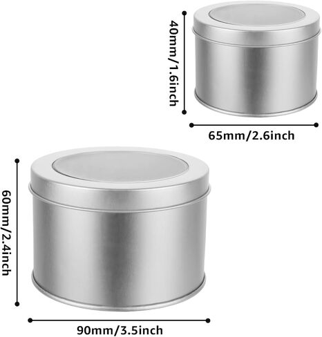 24PCS 4oz & 10oz Metal Round Tin Cans, Empty Round Container Tins with Clear Top Lids, Small Metal Travel Tins for Storing Lip Balm, Candles, Cosmetic (2 Size) in Saudi Arabia