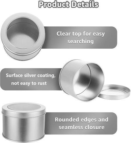 24PCS 4oz & 10oz Metal Round Tin Cans, Empty Round Container Tins with Clear Top Lids, Small Metal Travel Tins for Storing Lip Balm, Candles, Cosmetic (2 Size) in Saudi Arabia