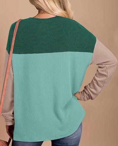 Womens Color Block Oversized Sweatshirt Crewneck Long Sleeve Shirts Casual Striped Pullover Tunic Tops With Pockets in Kuwait