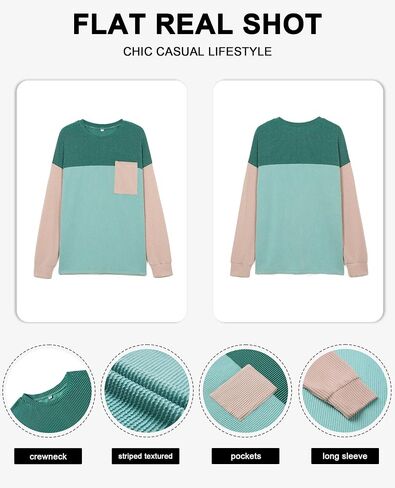 Womens Color Block Oversized Sweatshirt Crewneck Long Sleeve Shirts Casual Striped Pullover Tunic Tops With Pockets in Kuwait