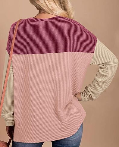 Womens Color Block Oversized Sweatshirt Crewneck Long Sleeve Shirts Casual Striped Pullover Tunic Tops With Pockets in Kuwait