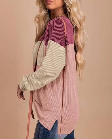 Womens Color Block Oversized Sweatshirt Crewneck Long Sleeve Shirts Casual Striped Pullover Tunic Tops With Pockets in Kuwait