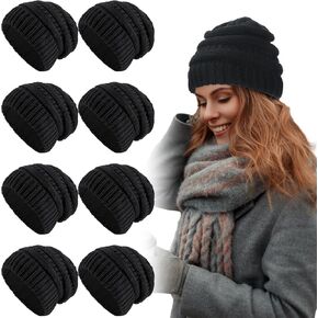 Liitrsh 9 Pcs Women Winter Knit Beanie Hats Ski Cap Slouchy Beanie Hat Cable Knit Beanie for Running Hiking (Black) in Kuwait
