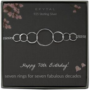 EFYTAL 70 Birthday Gifts, 925 Sterling Silver 7 Ring Bracelet for Women, 7 Circles Jewelry, Gifts for 70 Year Old, 70th Birthday Gifts for Grandma