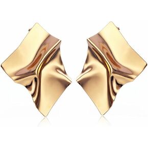 Large Unique Irregular Hammered Texture Earrings for Women Teen Girls, 14K Gold Plated Ear Stud Geometric Rectangle Earrings, Exaggerated Square Statement Tribal African Jewelry