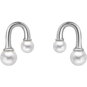 SLUYNZ Sterling Silver U Pearls Studs Earrings for Women Teen Girls Cute Pearls Studs Earrings