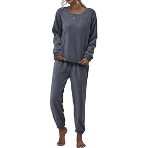 Women's Fleece Pajamas Sets Soft Warm Flannel Sleepwear Long Sleeve 2 Piece Fuzzy Winter PJ Set Ladies Loungewear