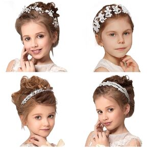 4 Pcs White Wedding Headpiece with Pearls and Rhinestones for Flower Girls, Brides, Bridesmaids - Princess Style Photography Headdress for Women and Girls, 4 Styles