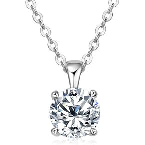 Moissanite Necklace 925 Sterling Silver 1-3CT Round Cut Solitaire Diamond Pendant Necklace for Women, Gift, 16+2''chain