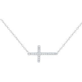 NYC Sterling Womens 18" Cubic Zirconia Flat Sideway Cross Necklace