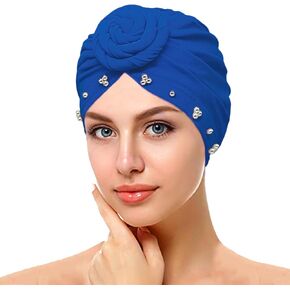 Turban Head Wraps Fabric Swim Caps Pleated Womens Elegant Hijab Turbans for Women Elastic Bathing Cap Sleeping Bonnet Cap