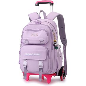 EKUIZAI Aesthetic Rolling Backpack for Girls Large-capacity secondary school bag Solid Color Girls Trolley Backpack (Purple) in Kuwait