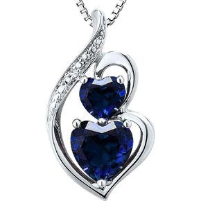 Lab Created Blue Sapphire Birthstone Heart Pendant Necklace Diamond Accent in Sterling Silver and 14kt Yellow Gold Plated Silver - 18 Inch Chain