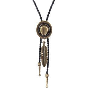 COOLLA Bolo tie- Handmade Hat Feather Western Cowboy Black Vintage Pendant for Women,Men