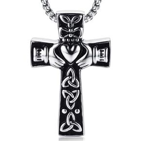 Jude Jewelers Retro Vintage Stainless Steel Celtic Knot Claddagh Jesus Cross Heart Pendant Necklace