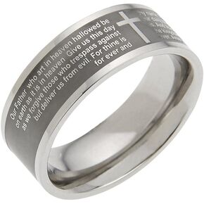 7mm Stainless Steel Women's Men's Ring - "The Lord's Prayer" Christian Religious Ring Fashion Jewelry, Our Father Prayer Ring & Gifts, Size 6 to 9