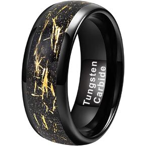 8mm Silver/Black/Gold/Rose Gold Tungsten Rings for Men Women Fashion Engagement Wedding Bands Black Sandstone Gold Foil Inlay Domed Polished Shiny Comfort Fit