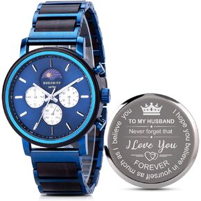 2win Engraved Wood Watch for Men Multifunctional Chronograph Custom Personalized Anniversary Watches Gifts for Him Husband Groomsmen Dad Boyfriend