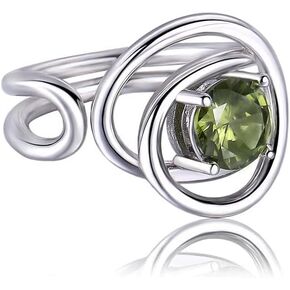 UniLogue S925 Sterling Silver Female Simple and Fashion Style Adjustable Ring, Created Olivine Line Entwined Open End Ring Jewelry Gift for Women Girls