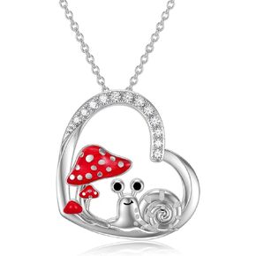 LONAGO Mushroom Necklace for Women 925 Sterling Silver Snail with Mushroom Pendant Necklace