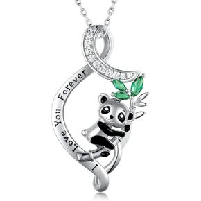 Cute Panda Bamboo Necklace for Women 925 Sterling Silver Green CZ Infinity Pendant Bear Mecklaces Cute Animal Jewelry Gifts for Girls Mom Daughter 18''-20''
