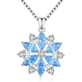 Snowflake Necklace 925 Sterling Silver Blue Crystal Snowflake Pendant Necklace Snowflake Jewelry Christmas Gift for Women Girls