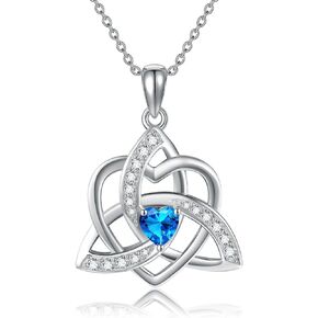 Celtic Knot Triquetra Necklace 925 Sterling Silver December Birthstone Blue Heart Celtic Trinity Love Knot Pendant Necklace Irish Celtic Jewelry Birthday Gifts for Women Girls Mother