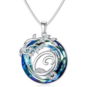 TOUPOP Valentines Gifts for Her s925 Sterling Silver,Family Tree of Life Initial A to Z Letter Pendant Necklace with Blue Circle Crystal,Jewelry for Her Girls Mothers Day Birthday Gifts