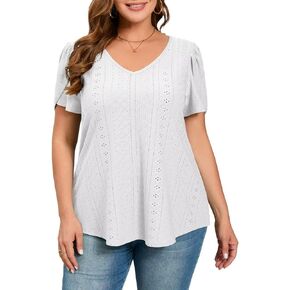 BELAROI Plus Size Womens Tops Summer Casual T Shirts V Neck Tunic Petal Sleeve Loose