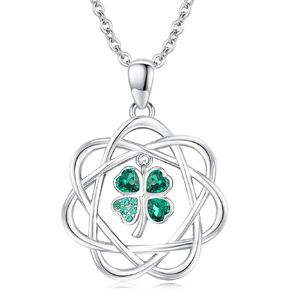 Four Leaf Clover Necklace 925 Sterling Silver Celtic Knot Lucky Clover Necklace Celtic Irish Jewelry St Patricks Gift for Womens Girls