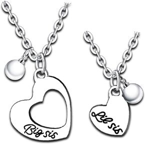 Nimteve Big Sis Lil Sis Necklaces Set for 2 Big Sister Little Sister Necklace Chain Bff Best Friends Gifts Heart Pendant Necklace Set Friendship Girls Gifts Jewelry Christmas Gifts
