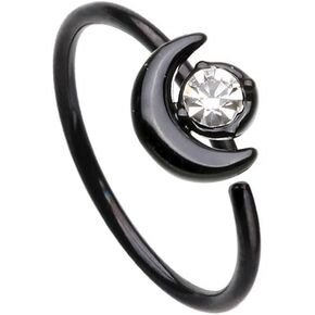 Pierced Owl 20GA Black Stainless Steel Crescent Moon with CZ Crystal Bendable Nose Ring