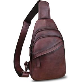 LRTO Genuine Leather Sling Bag Crossbody Purse Handmade Hiking Daypack Motorcycle Chest Bag Cycling Shoulder Backpack