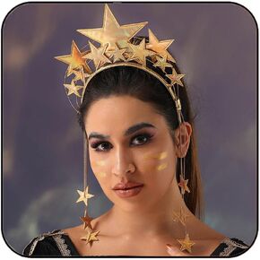 BARTOSI Star Headbands for Women Mary Halo Crown Headband Star Halo Crown Goddess Headpiece Gold Greek Goddess Headband Tassel Halloween Headdress for Cosplay Costume Party