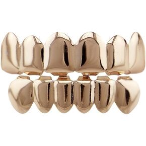 24K Gold Plated Hip Hop Teeth Grillz Punk Custom Fit Teeth Grillz Caps Top & Bottom Grill Set Removable Hip Hop Mouth Grills For Women Men Gift Halloween Party Photo Fancy Dress Accessories Rose Gold