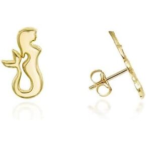 Womens Solid Yellow Gold Sea Mermaid Stud Earrings Height 0.40"